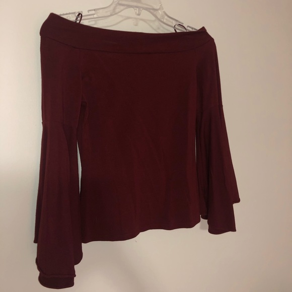Express Off The Shoulder Top in Maroon - Picture 2 of 2